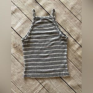 Garage gray and white ribbed crop top